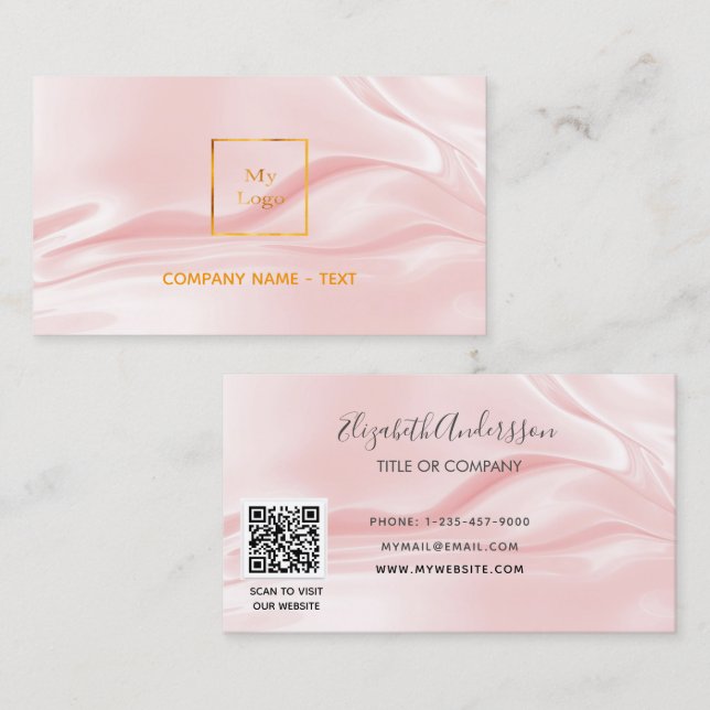  rosa silke elegant QR-logotyp Visitkort (Fram/baksida)