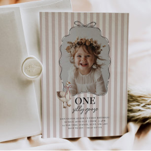Rosa Silly Goose 1-års inbjudan