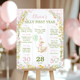 Rosa Silly Goose Blommig Födelsedagsmilstolpsskylt Poster