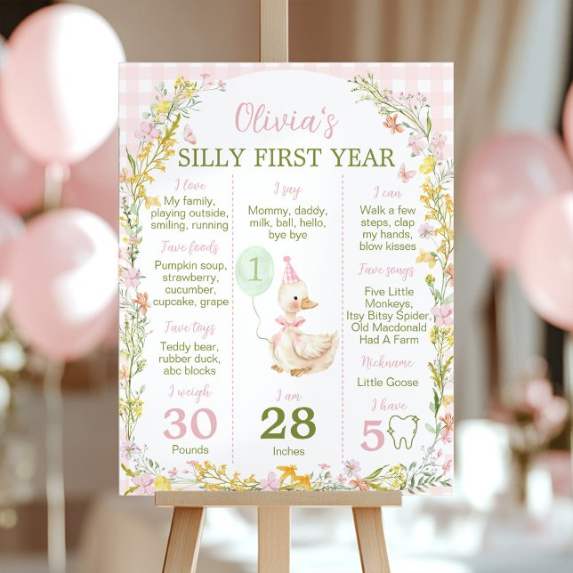 Rosa Silly Goose Blommig Födelsedagsmilstolpsskylt Poster (Skapare uppladdad)