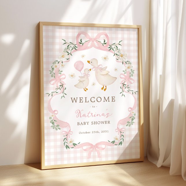 Rosa Silly Goose Coquette Bow Baby Shower Välkomst Poster (Skapare uppladdad)