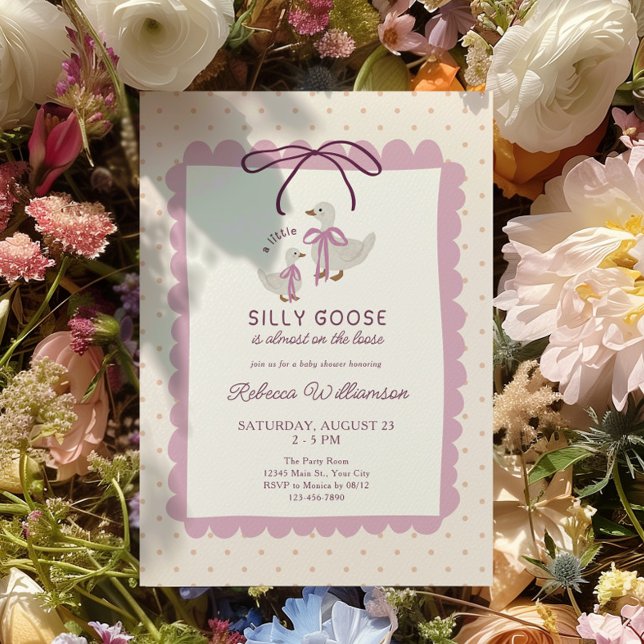 Rosa Silly Goose Flickor Barnkalas Inbjudningar (Silly Goose Girls Baby Shower Invite)