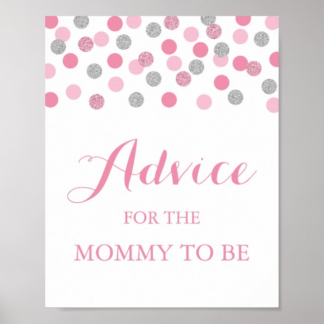 Rosa Silver Baby Shower Advice for Mamma Sign Poster (Framsidan)