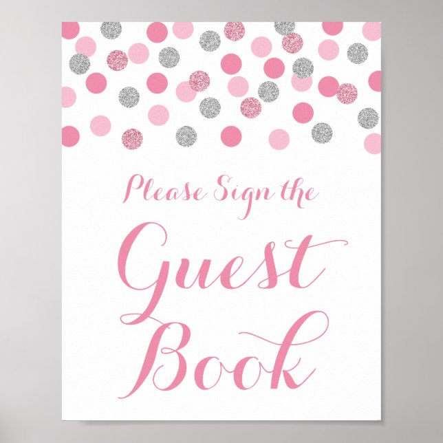Rosa Silver Baby Shower signerar Guest Bok-signale Poster (Framsidan)