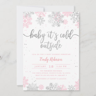 Rosa Silver Baby sitt Kall utanför Baby Shower för Inbjudningar