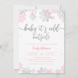 Rosa Silver Baby sitt Kall utanför Baby Shower för Inbjudningar
