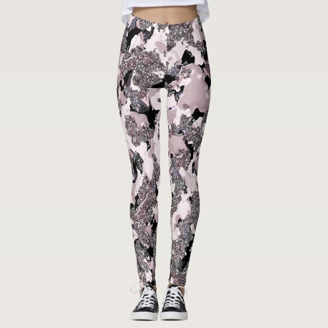 Rosa Silver & Black Beauty Spill Glam Gloss Girly Leggings (Framsida)