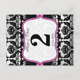 Rosa Silver & Black Damask Bordsnummer-kort Vykort