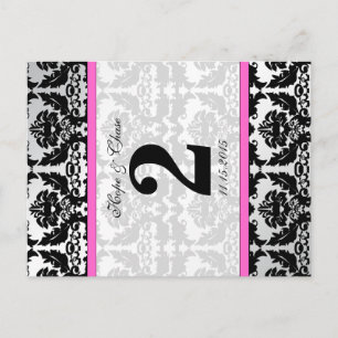 Rosa Silver & Black Damask Bordsnummer-kort Vykort