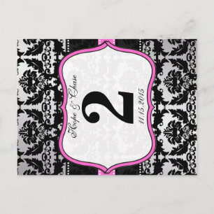 Rosa Silver & Black Damask Bordsnummer-kort Vykort