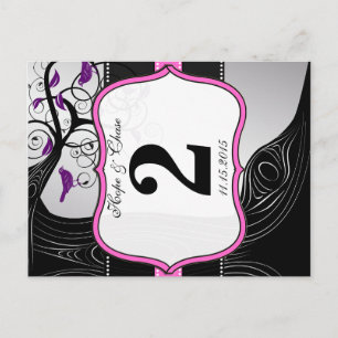Rosa Silver & Black Plum Träd Bordsnummer Card