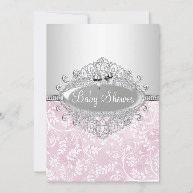Rosa & Silver Blomma Bebis Baby Shower Inbjudan (Framsida)