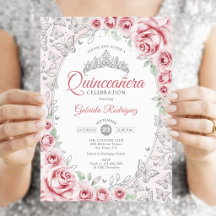 Rosa Silver Blommig Quinceanera