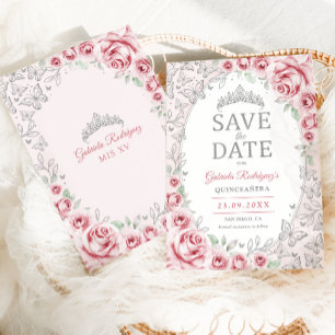 Rosa Silver Blommig Quinceanera Spara Datumet