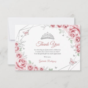 Rosa silver blomster Quinceanera Tack Kort