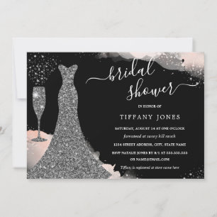 Rosa Silver Bröllop Dress Gnistra Möhippa Inbjudningar