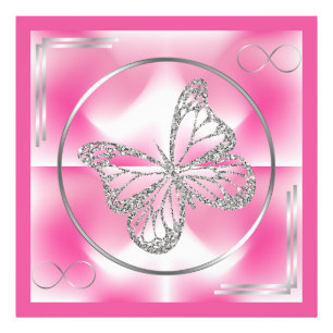 Rosa & Silver Butterfly och oändlighetstecken Fo Fototryck