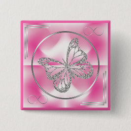 Rosa & Silver Butterfly och oändlighetstecken | Knapp