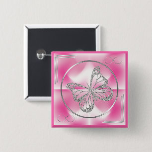 Rosa & Silver Butterfly och oändlighetstecken Knapp