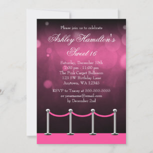 Rosa Silver Carpet Hollywood Sweet 16 Birthday Inbjudningar