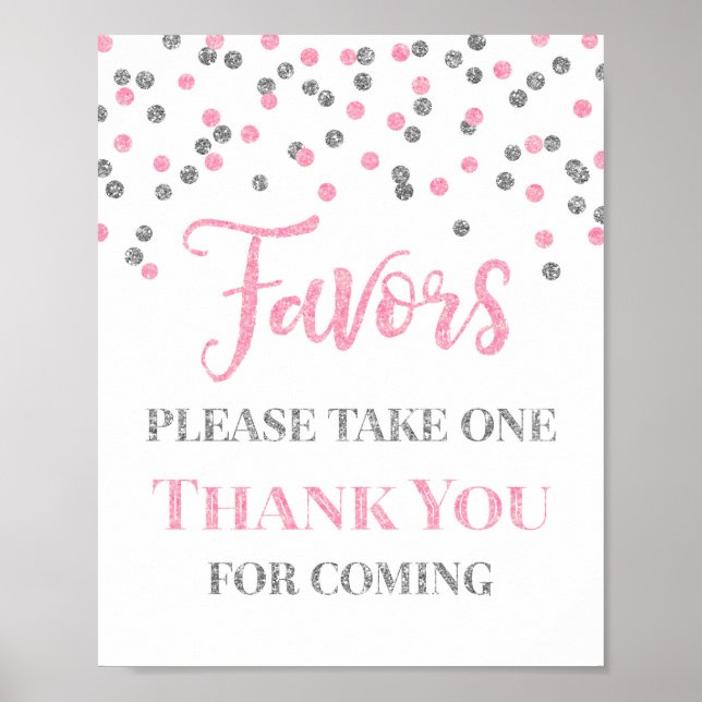 Rosa Silver Confetti-favoriter babyskylt Poster (Framsidan)