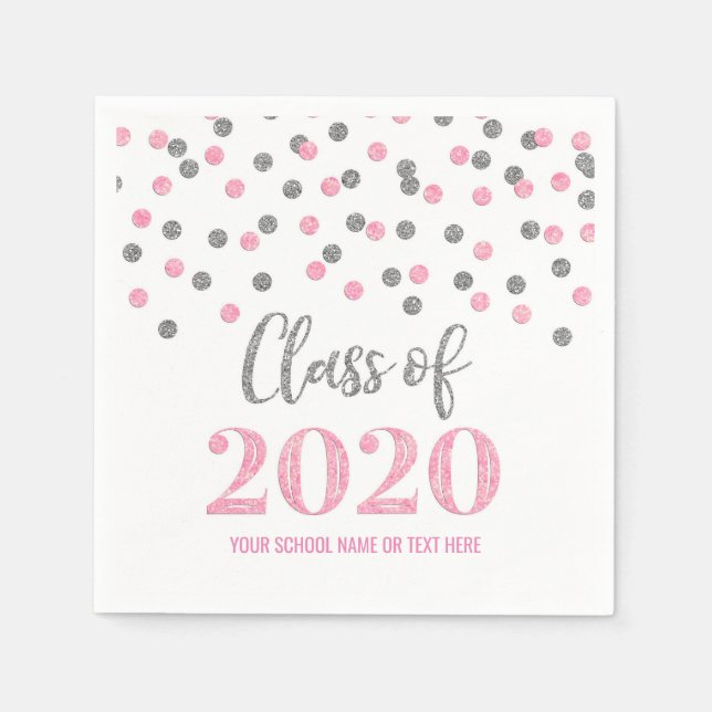 Rosa Silver Confetti-klass 2020 Studenten Pappersservett (Framsidan)