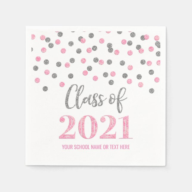Rosa Silver Confetti-klass 2021 Studenten Pappersservett (Framsidan)