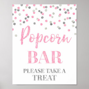 Rosa Silver Confetti Popcorn Pub-tecken Poster