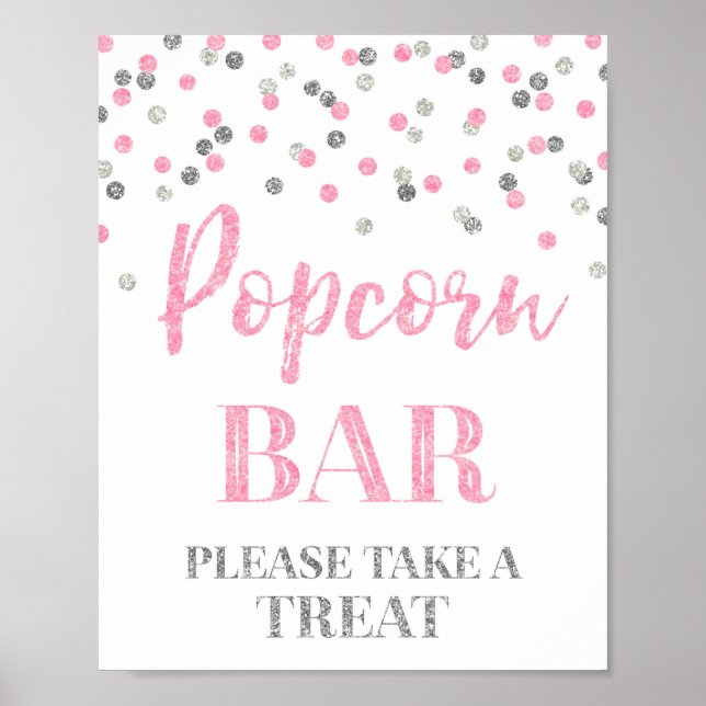 Rosa Silver Confetti Popcorn Pub-tecken Poster (Framsidan)
