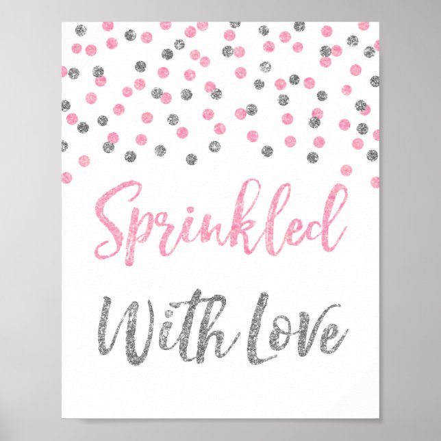Rosa Silver Confetti Sprinkled med Kärlek-tecken Poster (Framsidan)