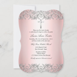 Rosa Silver Damask Kor Baptism Christening Inbjudningar