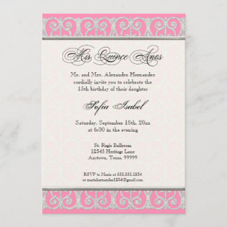 Rosa & Silver, diamanter & Snöre, Mis Quince Anos Inbjudningar