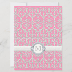 Rosa Silver, Diamanter & Spets, Monogramförsed Brö Inbjudningar