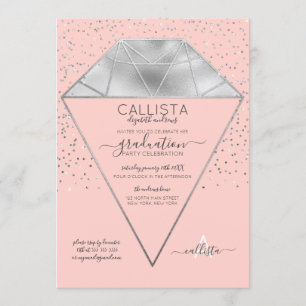 Rosa Silver Diamond Confetti Glitter Studenten Inbjudningar