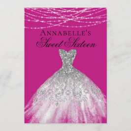 Rosa & Silver Diamond Gnistra Dress Sweet 16 Inbjudningar