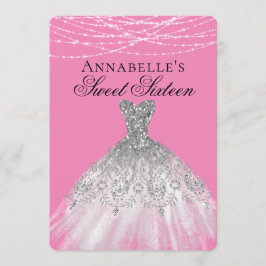 Rosa & Silver Diamond Gnistra Dress Sweet 16 Inbjudningar