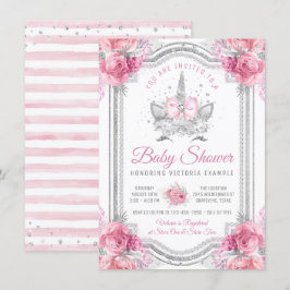 Rosa Silver Diamond Unicorn Baby Shower Inbjudningar