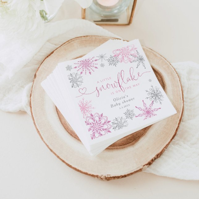 Rosa silver En liten babydusch i snöflingor Pappersservett (Skapare uppladdad)