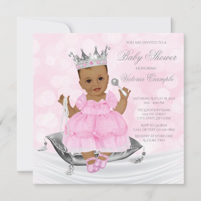 Rosa Silver Ethnic Princess Baby Shower-inbjudan Inbjudningar (Framsida)