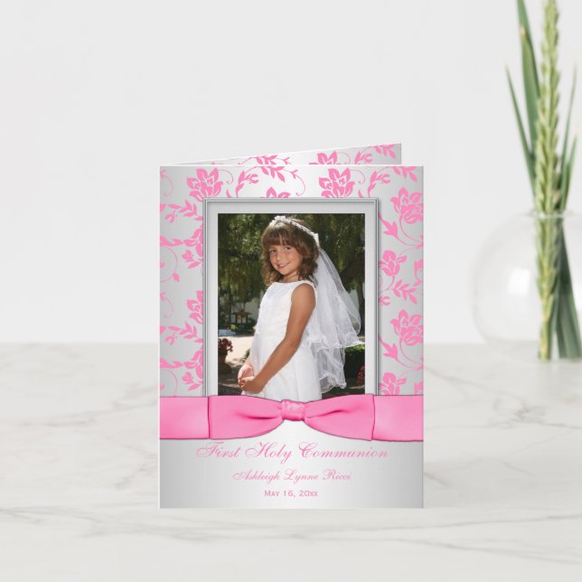 Rosa Silver First Communion Photo Tackto You Card Tack Kort (Framsida)