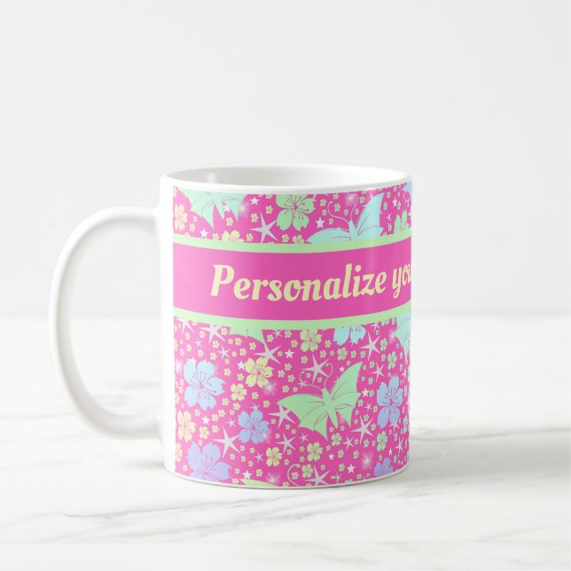 rosa,silver,fjäril, metall, dekoration, design, kaffemugg (Vänster)