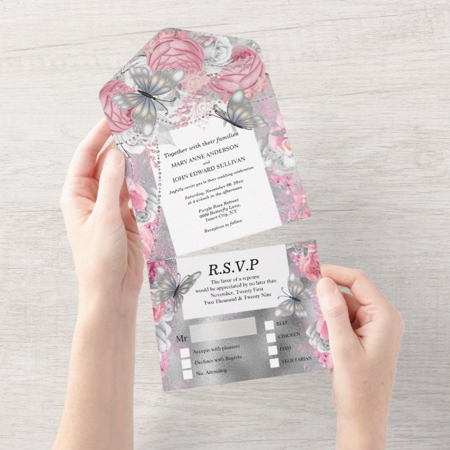 Rosa silver-fjärilshimmer glitter  ro (Avrivbar del)