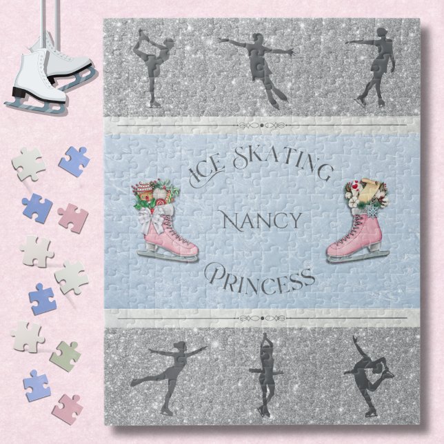 Rosa Silver Girls Konståkningsprinsessa Pussel (Give the gift of glittering fun with this beautiful Figure Skater Princess Jigsaw Puzzle)