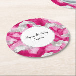Rosa Silver Glam Abstrakt Birthday Underlägg Papper Rund<br><div class="desc">Rosa Silver Glam Abstrakt Birthday</div>