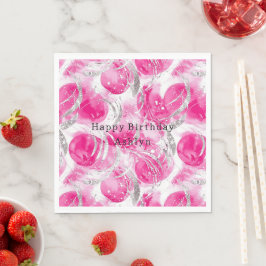 Rosa Silver Glam Abstrakt Circles Birthday Pappersservett