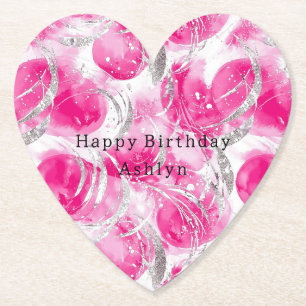 Rosa Silver Glam Abstrakt Circles Birthday Underlägg Papper