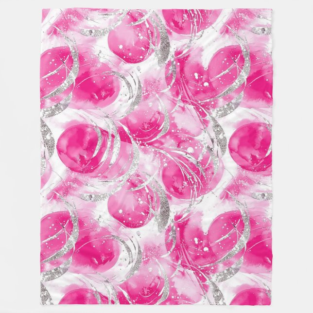 Rosa Silver Glam Abstrakt Circles Fleecefilt (Framsidan)