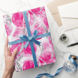 Rosa Silver Glam Abstrakt Födelsedagscirklar Presentpapper
