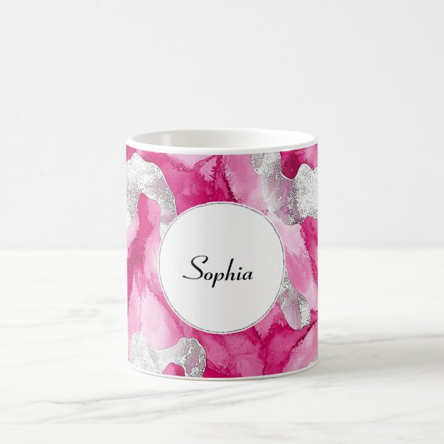 Rosa Silver Glam Abstrakt Kaffemugg (Center)