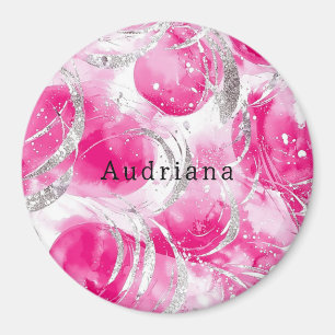 Rosa Silver Glam Circles-födelsedag Magnet